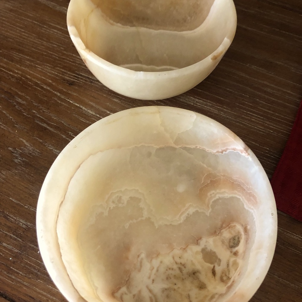 2 Bowls made of alabaster or onyx I’m honestly not sure?